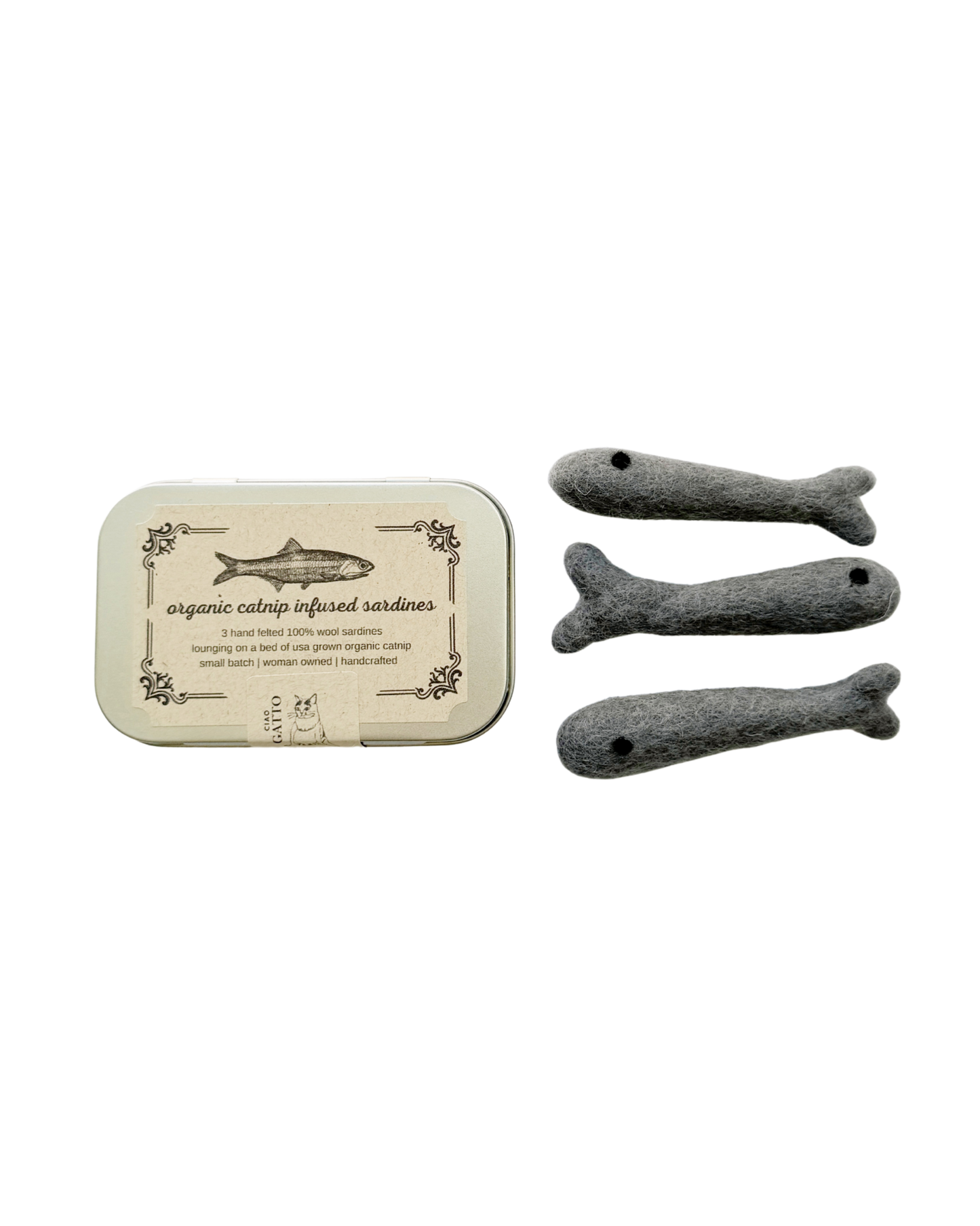 Organic Catnip Infused Wool Sardines 